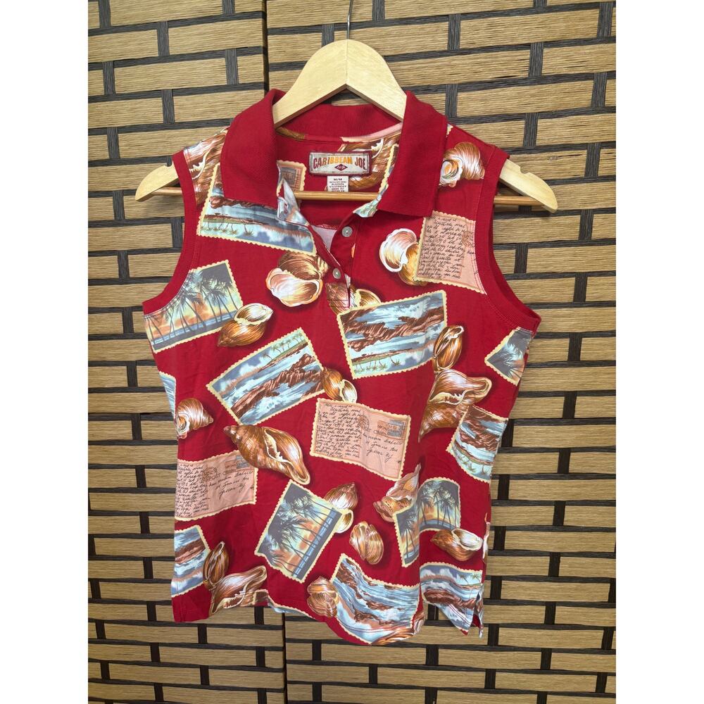 Caribbean Joe Red Postcard Seashell Tank Top Size Medium